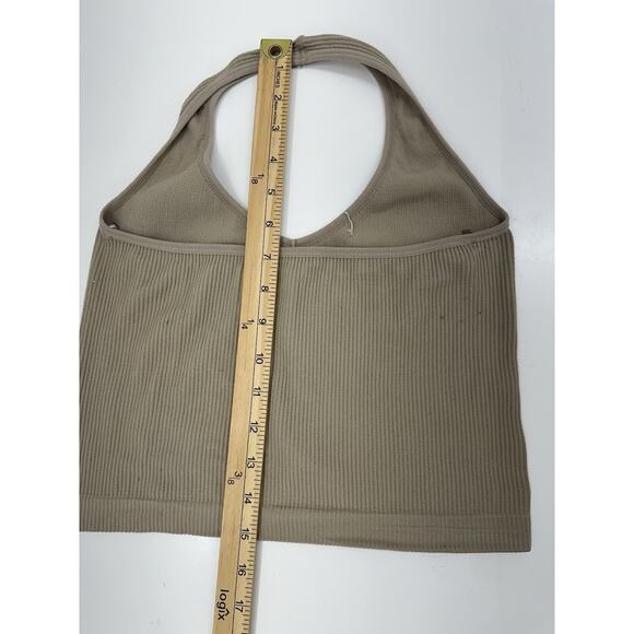 Faded Rose Womens Crop Top Size Large Brown Ribbed Halter Top - Picture 7 of 8
